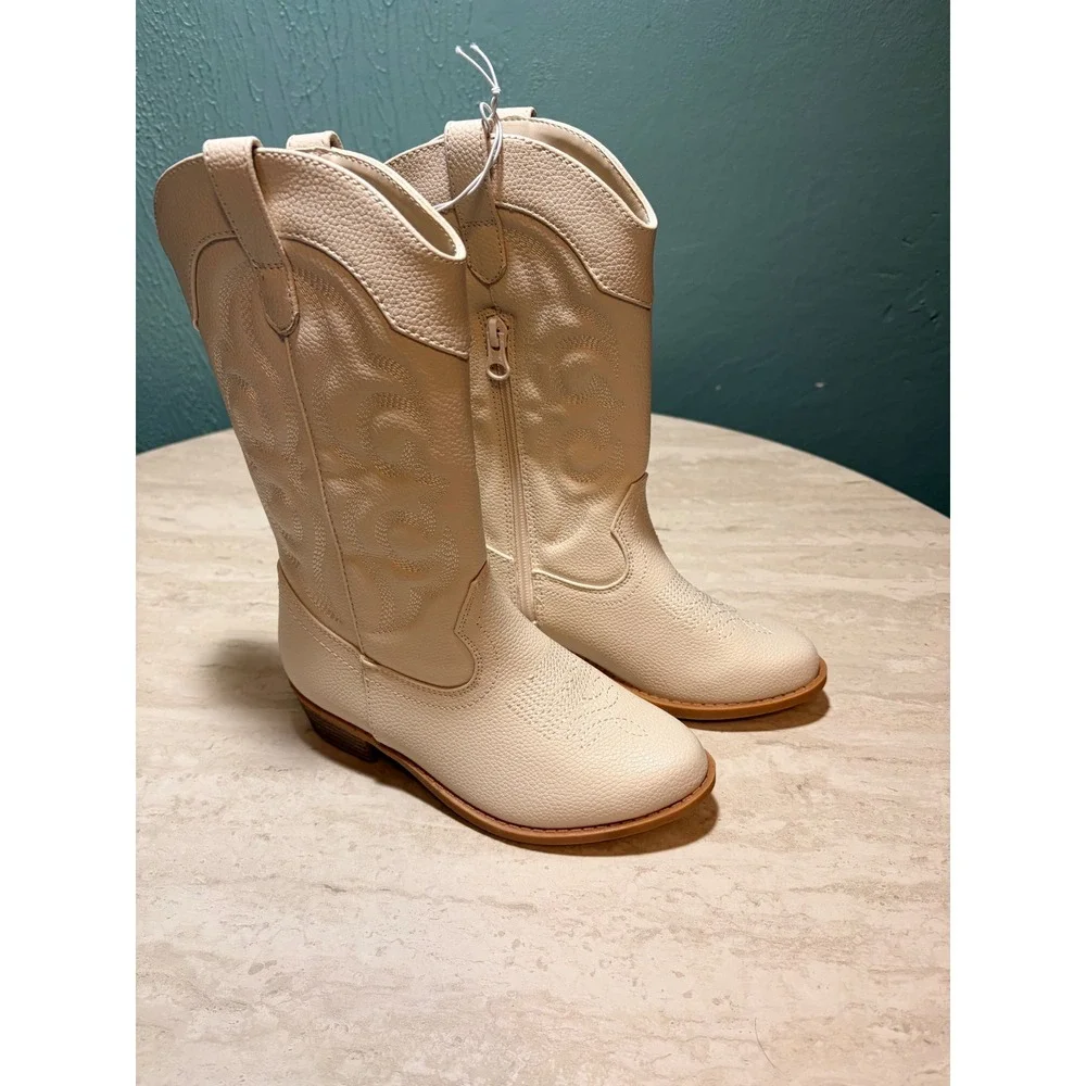 Cat & Jack Girls Cream Western Cowboy Boots Side Zip Size 1 NWT